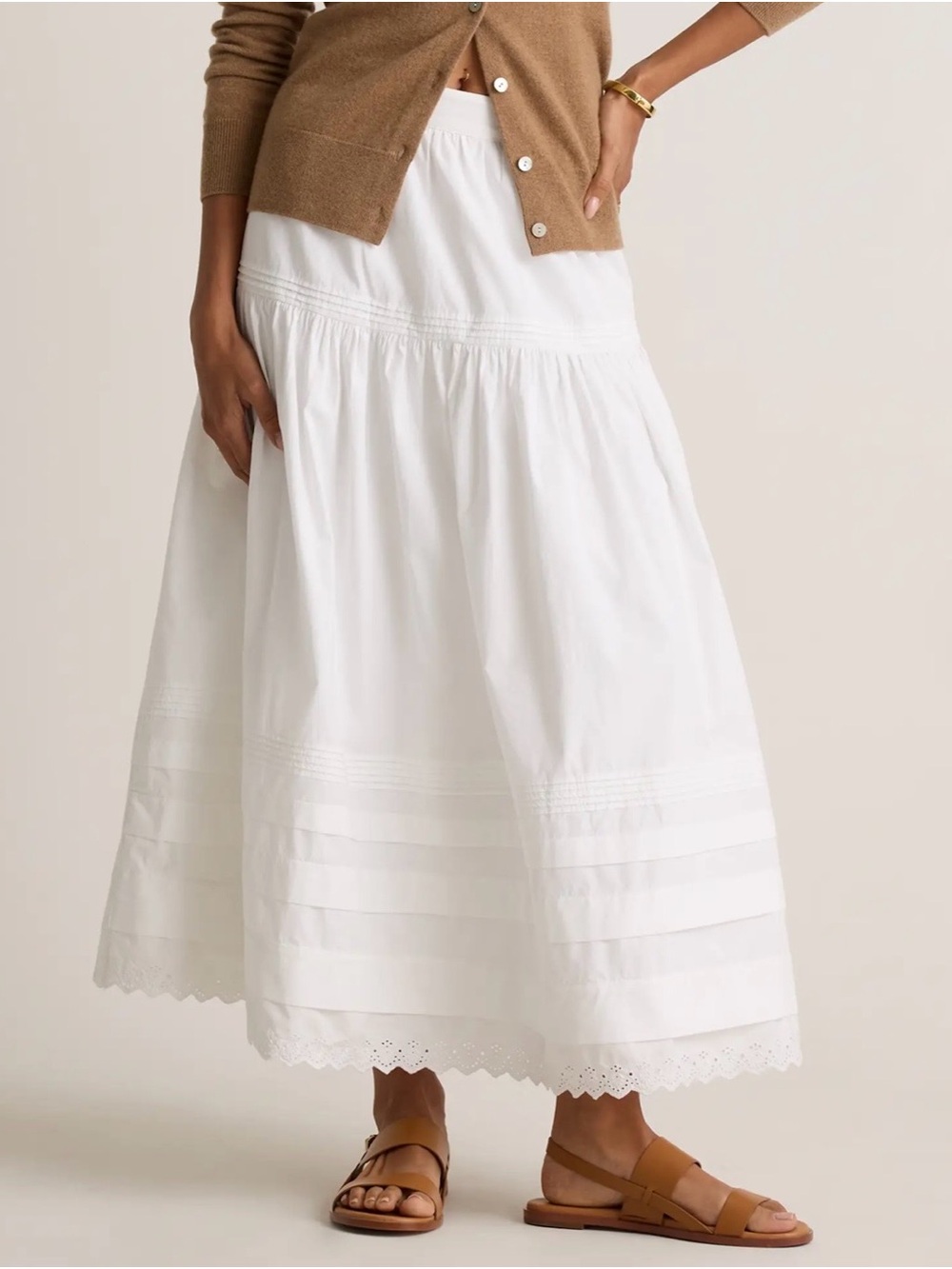 Quince White Tiered Maxi Skirt with Eyelet Hem